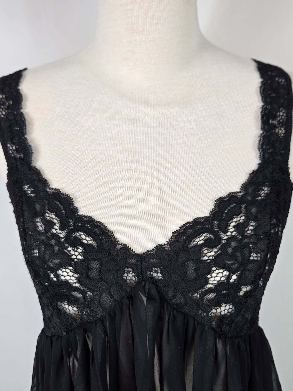 Scandale Paris Vintage Black Lace Chiffon Babydoll Mini Nightgown Lingerie Small - Picture 11 of 16